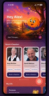 The Thinqee home screen, with real certified ThinqShifters available to book a session